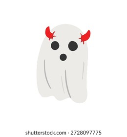 Fantasma de Desenho Animado Bonito com Cornos de Diabo Vermelho para Halloween Spookiness
