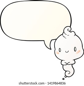 cute cartoon ghost with speech bubble in smooth gradient style