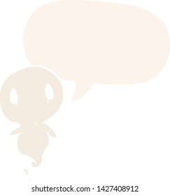 bonito fantasma de dibujos animados con burbuja de habla en estilo retro