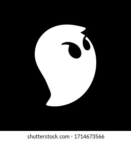 Cute cartoon ghost symbol on black backdrop. Design element