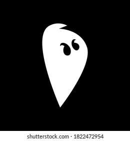 Cute cartoon ghost symbol on black backdrop. Design element