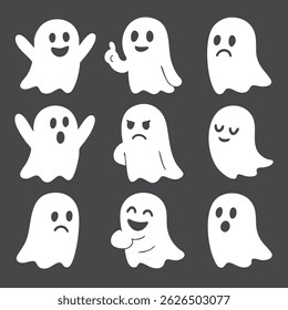 Cute Cartoon Ghost Vector Collection for Halloween Designs and Decorations
