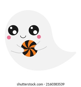 Un fantasma de dibujos animados. Ilustración de Vector Halloween. Pequeña ilustración de Halloween para niños, cuentos de hadas, cubiertas, ducha de bebé, camiseta textil, libro de bebés.