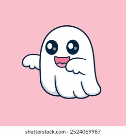 Cute Cartoon Ghost Vector Icon Illustration. Ghost Halloween Icon Concept Isolated Premium Vector. Holidays Cartoon Style