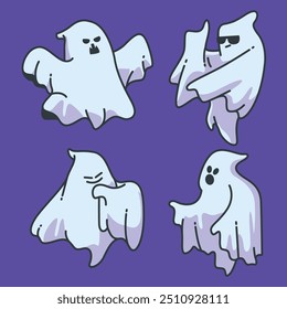 Cute cartoon ghost vector set