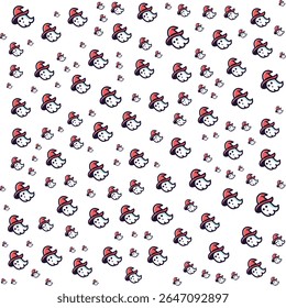 Cute cartoon ghost wearing a witch hat pattern on white background