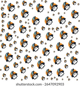 Cute cartoon ghost wearing a witch hat seamless pattern background