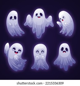 Juego de personajes de fantasmas de dibujos animados. Los monstruos espeluznantes horrorizan al mal. Concepto de Vector Halloween. 