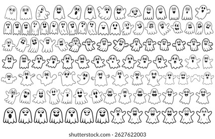Cute Cartoon Ghosts Set – Hand-Drawn Halloween Characters