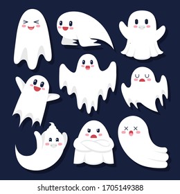 Cute cartoon ghosts set on black background