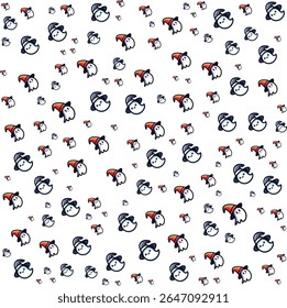 Cute cartoon ghosts wearing witch hats scattered on white background