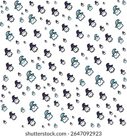 Cute cartoon ghosts wearing witch hats scattered on white background