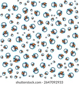 Cute cartoon ghosts wearing witch hats scattered on a white background