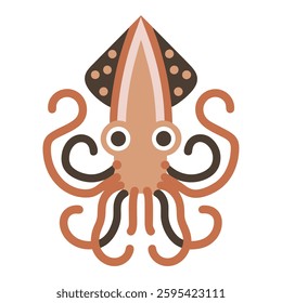 Cute Cartoon Giant Squid Vector Illustration