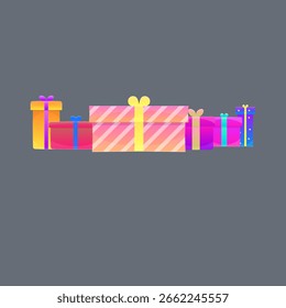 Nette Cartoon Geschenke Set Bundle für Banner Verkauf Markt Symbol flach breit rosa Pack gelber Bogen Vektor Design
