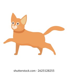 Cute cartoon ginger cat is walking toward the left with its right paw raised