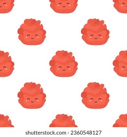 cute cartoon ginger characters, vector seamless pattern with pickled ginger for sushi, background for food design