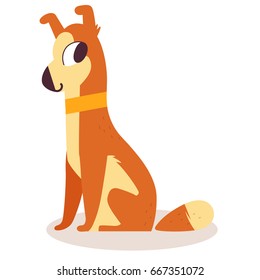 Cute cartoon ginger dog in the collar isolated on white background. Simple modern flat style vector