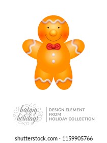 Cute cartoon gingerbread man vector isolated on white background. Funny gingerbread cookie. Vector illustration from "Holiday" set by Alextanya. EPS 10
