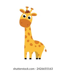 cute cartoon giraffe, african animal, flat vector illustration