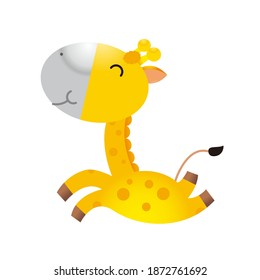 cute cartoon giraffe animals and are happy