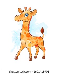 Cute cartoon giraffe, baby animal, funny kids picture