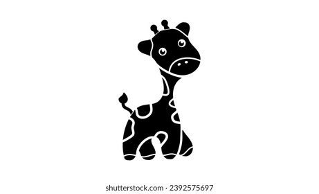 Cute cartoon giraffe, black isolated silhouette