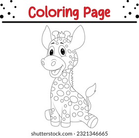 Cute cartoon giraffe. Black and white vector illustration for coloring book. animal coloring page