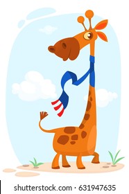  Cute cartoon giraffe character. Wild  animal collection. Baby education. Isolated vector illustration