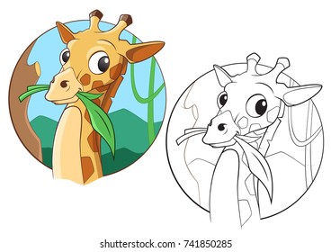 Cute Cartoon Giraffe Coloring Book Vector EPS10