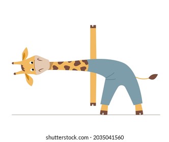 Cute cartoon giraffe doing yoga asana. Vector animal isolated on a white background.