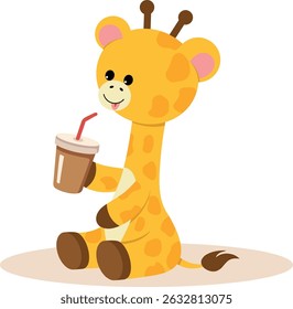 Cute Cartoon Giraffe Enjoying a Drink