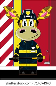 Cute Cartoon Giraffe Fireman - Firefighter 

