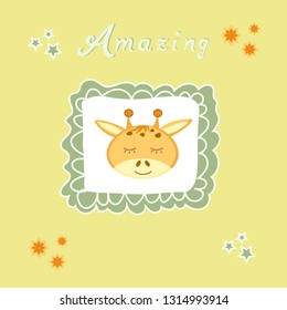 
Cute cartoon giraffe in a funny frame and the inscription is amazing. Vector illustration