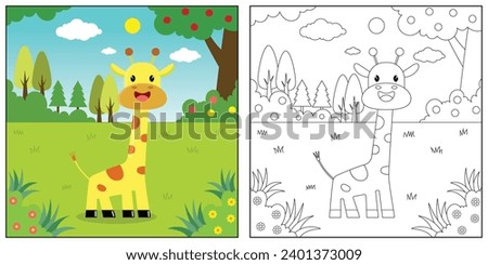 cute cartoon giraffe, funny illustration, coloring book for kids and children.