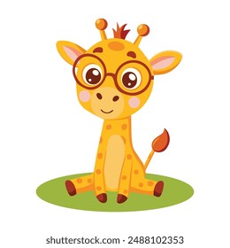Cute cartoon giraffe with glasses. Vector illustration isolated on white background.