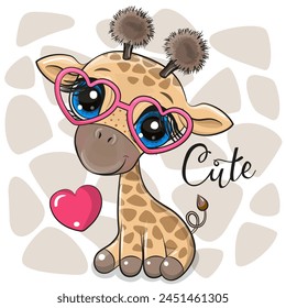 Cute Cartoon Giraffe with heart glasses