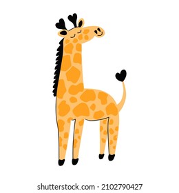 Cute cartoon giraffe with heart-shaped tail