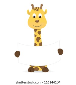 Cute cartoon giraffe holding a blank sign