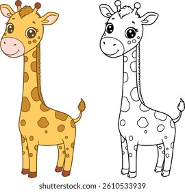 Cute Cartoon Giraffe Illustration Coloring Book