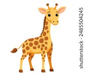 Cute cartoon giraffe isolated on white background. Side view. Vector illustration.