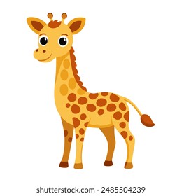 Cute cartoon giraffe isolated on white background. Side view. Vector illustration.