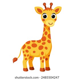 Cute cartoon giraffe isolated on white background. Side view. Vector illustration.