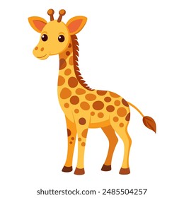 Cute cartoon giraffe isolated on white background. Side view. Vector illustration.