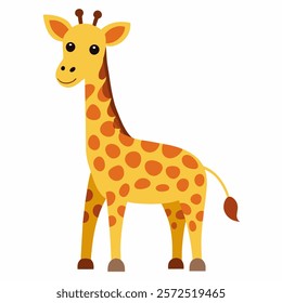 Cute cartoon giraffe isolated on white background. Side view. Vector illustration.