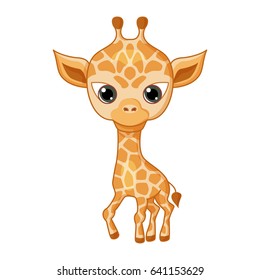 Cute cartoon giraffe in kawaii style. Isolated on white background.