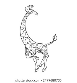 Cute cartoon giraffe line art. For pre school education, kindergarten and kids and children. Coloring page and books, 