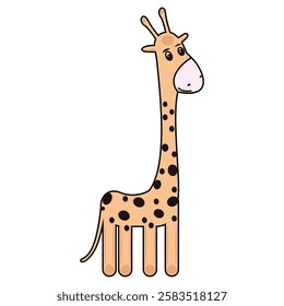 Cute cartoon giraffe with long neck. Vector illustration.