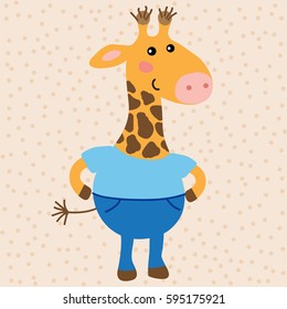 Cute cartoon giraffe on a beige background