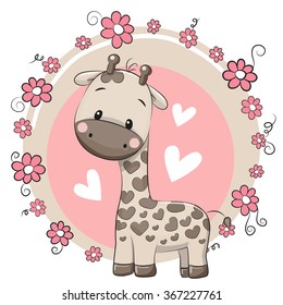 Cute Cartoon Giraffe on a pink background
